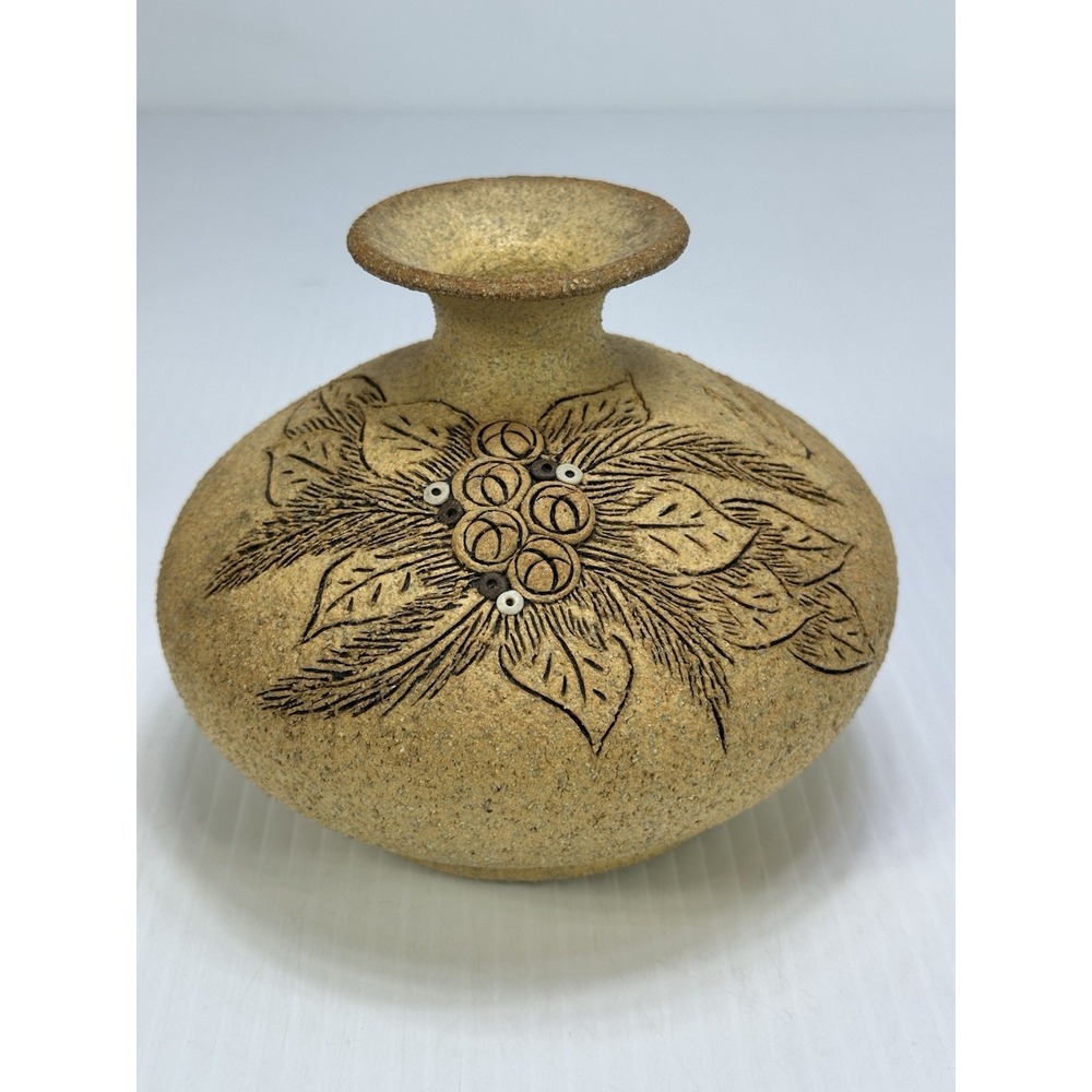 Vintage Carma Studio Sand Cast Pottery Oil Lamp Pot 1980s Signed